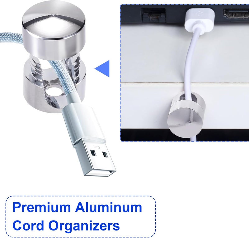 SmallCat 5 Sets Charger Holders for Cords, Silver Adjustable Cable Anchor Holders, Adhesive Metal Cord Clips, Cable Management Wire Organizers for Desk, Office, Nightstand - Image 3